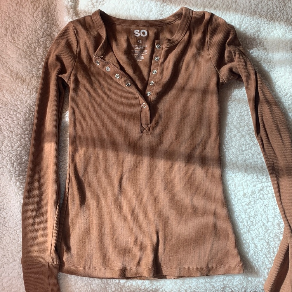 SO brown ribbed 2000s long sleeve shirt